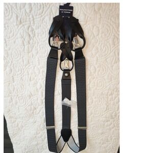 New Roundtree Yorke Suspenders Braces Black‎ Leather Buttons Wedding Business